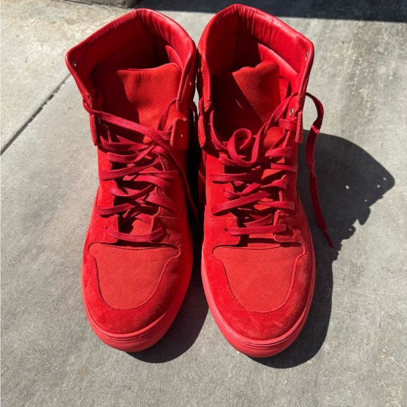 Balenciaga Men's Red Nu-buck Suede/Rubber Hi Top Sneaker - Picture 4 of 9